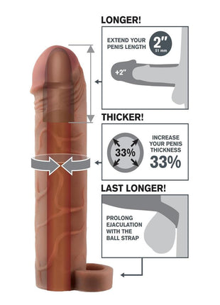 Fantasy X-Tensions Perfect 2in Extension Sleeve with Ball Strap - Chocolate - 8in