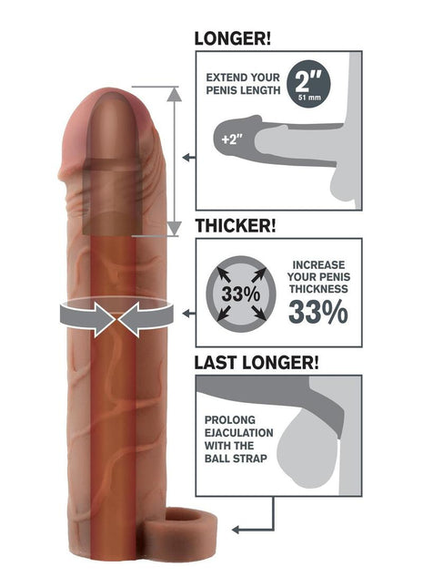 Fantasy X-Tensions Perfect 2in Extension Sleeve with Ball Strap - Chocolate - 8in