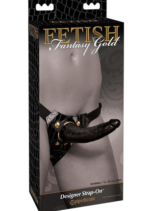 Fetish Fantasy Gold Designer Strap-On - Black/Gold - 7in