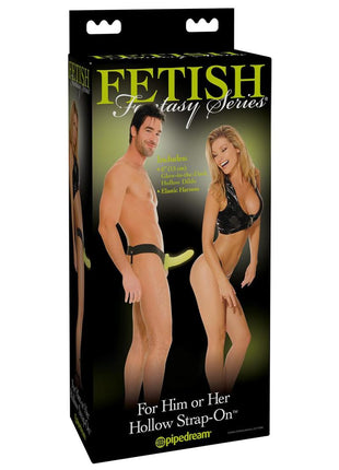 Fetish Fantasy Series For Him Or Her Hollow Strap-On Dildo and Adjustable Harness - Glow In The Dark - 6in