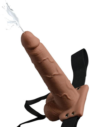 Fetish Fantasy Series Hollow Squirting Strap-On Dildo with Balls and Harness - Caramel - 7.5in