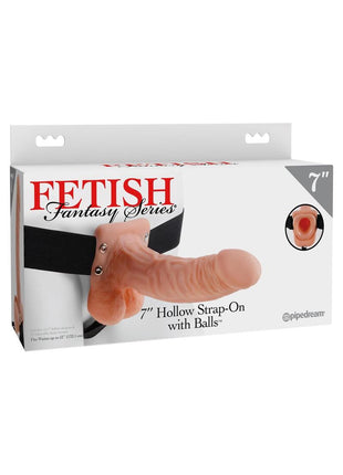 Fetish Fantasy Series Hollow Strap-On Dildo with Balls and Stretchy Harness - Flesh/Vanilla - 7in