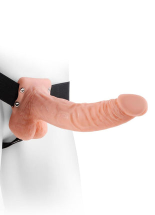 Fetish Fantasy Series Hollow Strap-On Dildo with Balls and Stretchy Harness - Flesh/Vanilla - 9in