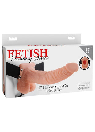 Fetish Fantasy Series Hollow Strap-On Dildo with Balls and Stretchy Harness - Flesh/Vanilla - 9in