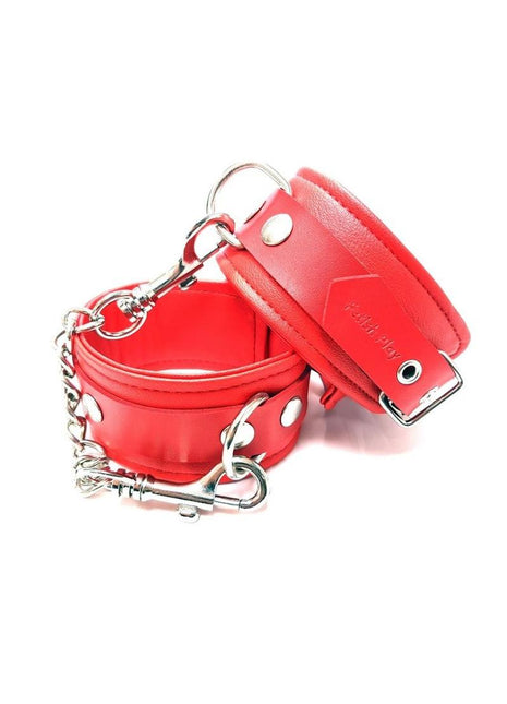 Fetish Play Ankle Cuffs Vegan Leather - Red