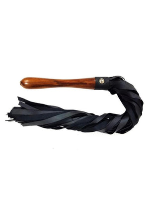 Fetish Play Wooden Handle Flogger Vegan Leather - Black