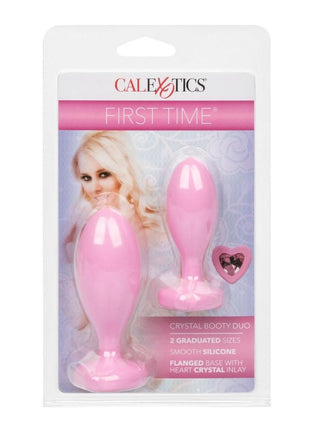 First Time Crystal Booty Duo Silicone Anal Plug - Pink - 2 Pack