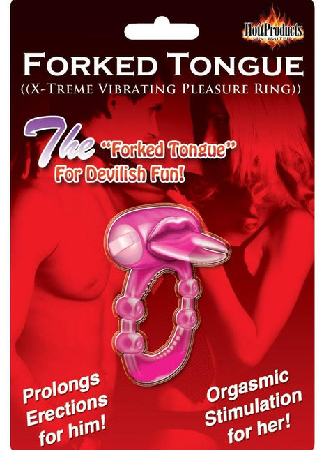 Forked Tongue Vibrating Silicone Cock Ring Waterproof - Magenta/Pink