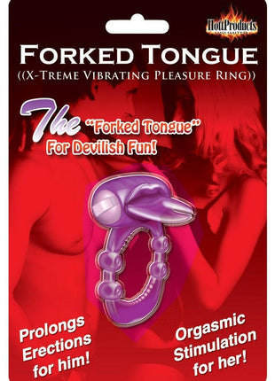 Forked Tongue Vibrating Silicone Cock Ring Waterproof - Purple