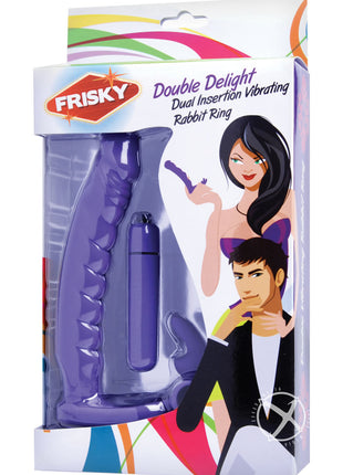 Frisky Double Delight Dual Penetration Vibrating Rabbit C-Ring - Purple