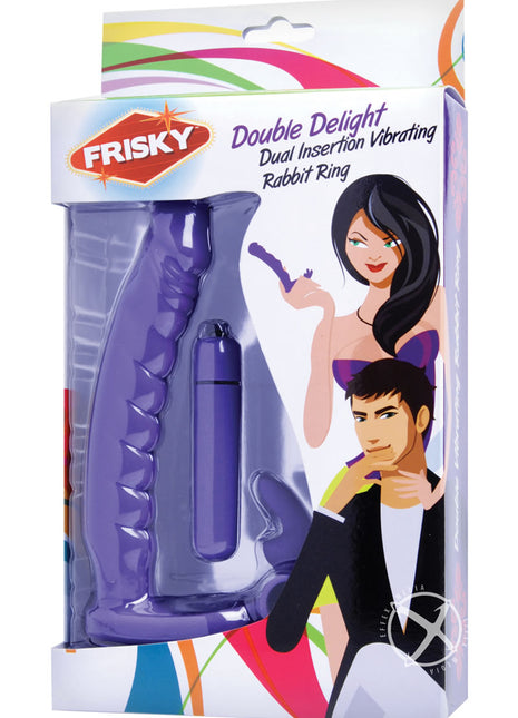 Frisky Double Delight Dual Penetration Vibrating Rabbit C-Ring - Purple