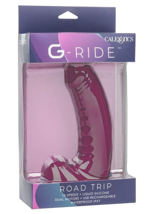 G-Ride Road Trip Rechargeable Silicone Dual Motor Vibrating Dildo with Suction Cup - Red - 6.75in