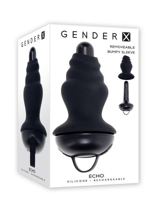 Gender X Echo Rechargeable Silicone Vibrator with Removable Sleeve - Black