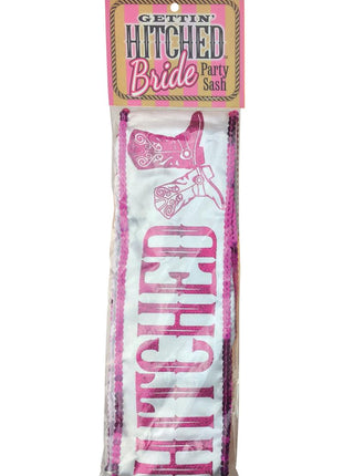 Gettin Hitched Bride Party Sash Glitter - Pink/White