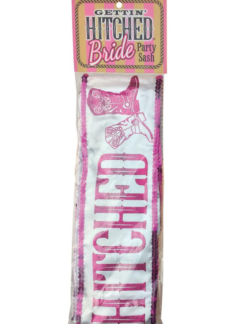 Gettin Hitched Bride Party Sash Glitter - Pink/White
