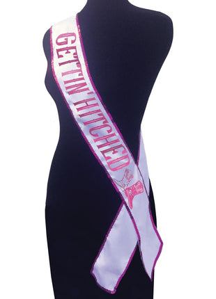 Gettin Hitched Bride Party Sash Glitter - Pink/White