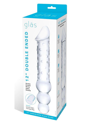 Glas Double Ended Glas Dildo with Anal Beads - Clear - 12in