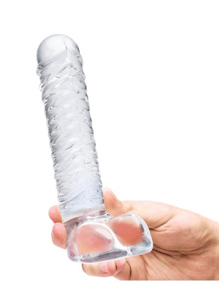 Glas Realistic Ribbed Glass G-Spot Dildo with Balls