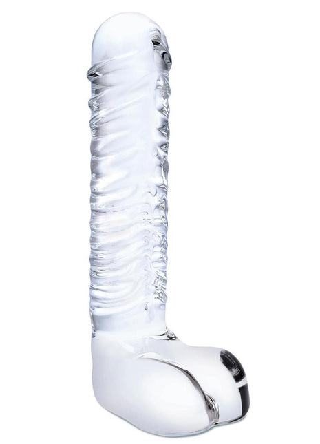 Glas Realistic Ribbed Glass G-Spot Dildo with Balls - Clear - 8in