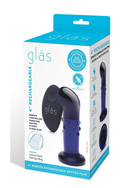 Glas Rechargeable Remote Controlled Vibrating Glass Dotted G-Spot/P-Spot Plug - Blue - 4in