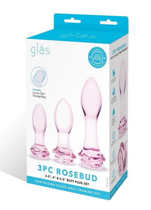 Glas Rosebud Butt Plug - Pink - 3 Piece/Set