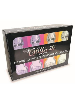 Glitterati Penis Drinking Glass - Black/Pink - 6oz - 4 Pack