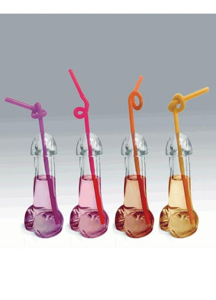 Glitterati Penis Drinking Glass - Black/Pink - 6oz - 4 Pack