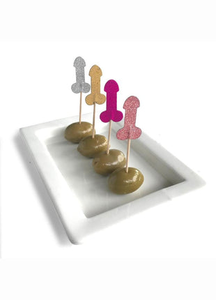Glitterati Penis Party Picks - Assorted Colors - 24 Per Pack