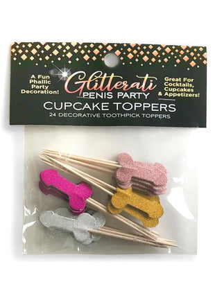 Glitterati Penis Party Picks - Assorted Colors - 24 Per Pack