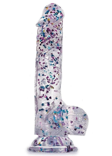 Glittergasm Realistic Clear Dildo with Balls and Suction Cup - Red/Orange/Golden Glitter - Gold/Orange/Red