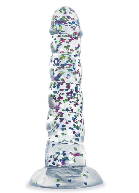Glittergasm Swirl Clear Dildo with Suction Cup - Blue/Purple/Violet Glitter - Blue/Purple
