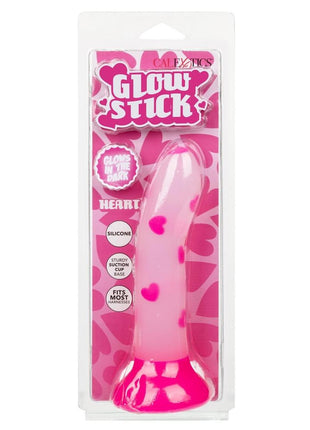 Glow Stick Heart Silicone Glow In The Dark Dildo with Suction Base - Pink