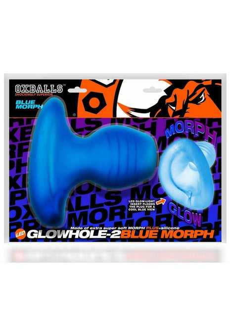 Glowhole 2 Hollow Buttplug with Led Insert - Large - Blue Morph - Blue - Large