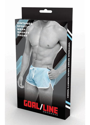 Goal Line Side Split Mesh Booty Shorts - Blue - Large/XLarge