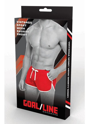 Goal Line Side Split Mesh Booty Shorts - Red - Large/XLarge