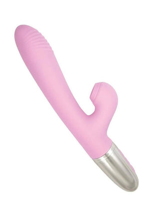 Goddess Tapping Thruster Rechargeable Silicone Vibrator with Clitoral Stimulator - Pink