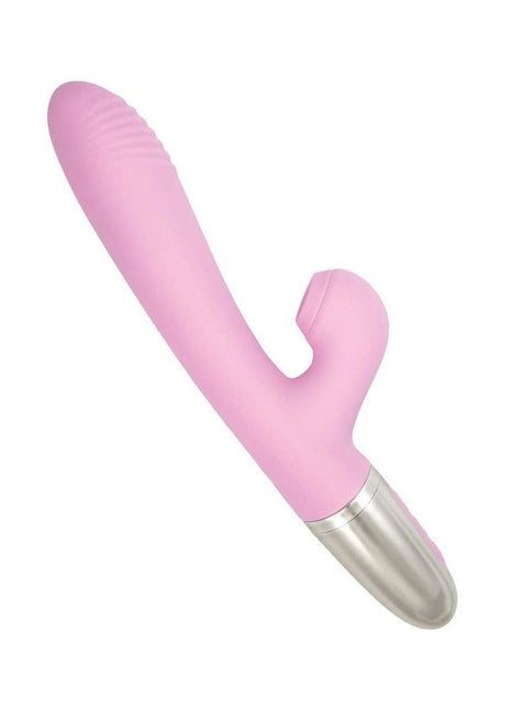Goddess Tapping Thruster Rechargeable Silicone Vibrator with Clitoral Stimulator - Pink
