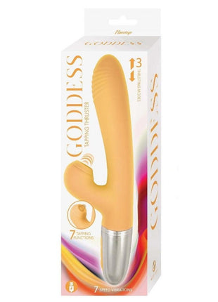 Goddess Tapping Thruster Rechargeable Silicone Vibrator with Clitoral Stimulator - Yellow