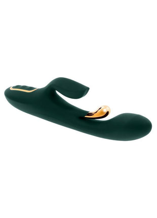 Golden Goddess Rechargeable Silicone Vibrator with Clitoral Stimulator - Green