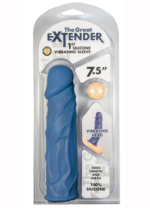 Great Extender 1st Silicone Vibrating Sleeve - Blue - 7.5in