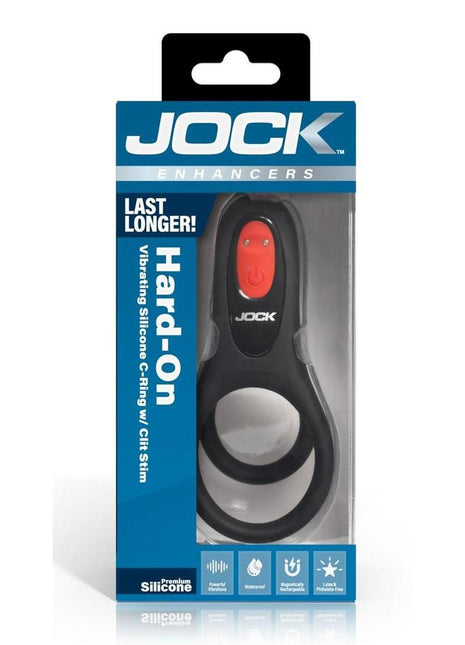 Hard-On Vibrating Rechargeable Silicone Cock Ring with Clit Stimulator - Black