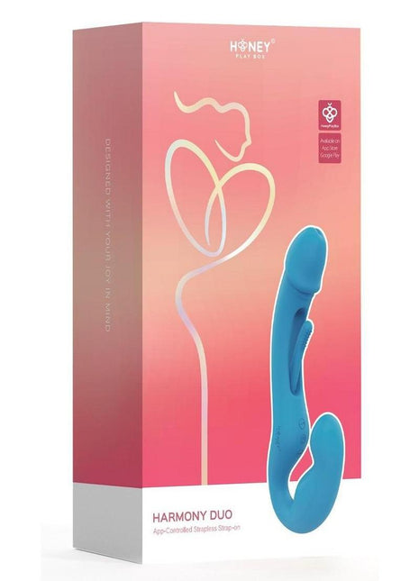 Harmony Duo App-Controlled Rechargeable Silicone Strapless Strap-On - Blue/Gold