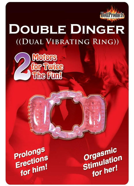 Humm Dinger Double Dinger Dual Vibrating Cock Ring - Magenta/Pink
