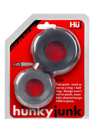 Hunkyjunk Cog Silicone Cock Ring - Assorted Colors/Black/Gray - 2 Pack