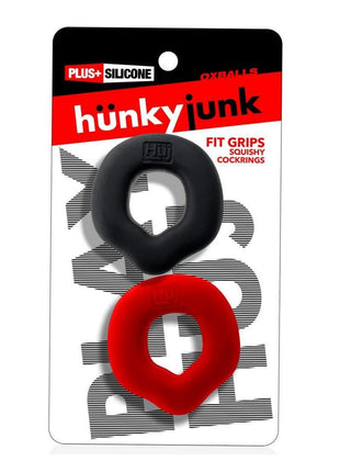 Hunkyjunk Fit Grips Ergo-Fit Silicone Cockrings - Black/Red - 2 Pack