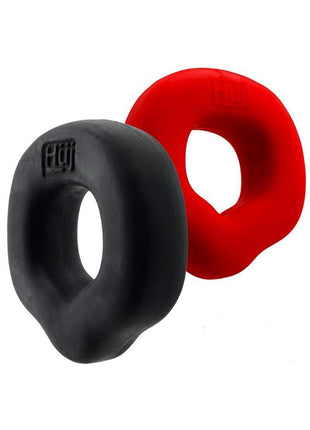 Hunkyjunk Fit Grips Ergo-Fit Silicone Cockrings - Black/Red - 2 Pack
