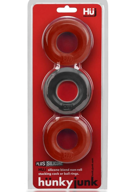 Hunkyjunk Huj3 Silicone C-Rings (3 Pack) - Cherry/Tar - Black/Red