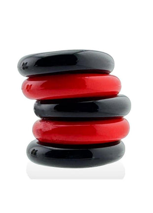 Hunkyjunk Jacker 5 Stack Super-Strong Cockrings - Black/Red - 5 Pack