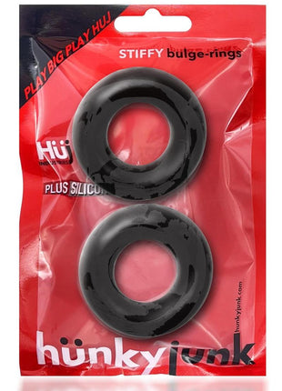 Hunkyjunk Stiffy Bulge Silicone Cock Rings - Black/Tar Ice - 2 Pack