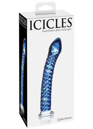 Icicles No. 29 Ribbed Glass G-Spot Dildo - Blue - 7in